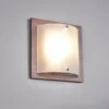 Trio Leuchten Flache Wandleuchte PALI Holzlampe Braun Mit Glasschirm Weiß, 25x25 Cm