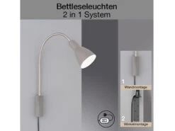 MeineWunschleuchte Flexible 2 In 1 LED Leselampe & Bettleuchte Grau Mit Kabel & Stecker -Globo Store flexible 2 in 1 led leselampe bettleuchte grau mit 2