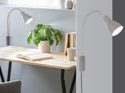 MeineWunschleuchte Flexible 2 In 1 LED Leselampe & Bettleuchte Grau Mit Kabel & Stecker