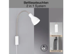 MeineWunschleuchte Flexible 2 In 1 LED Leselampe & Bettleuchte Weiß Mit Kabel & Stecker -Globo Store flexible 2 in 1 led leselampe bettleuchte weiss mi 2