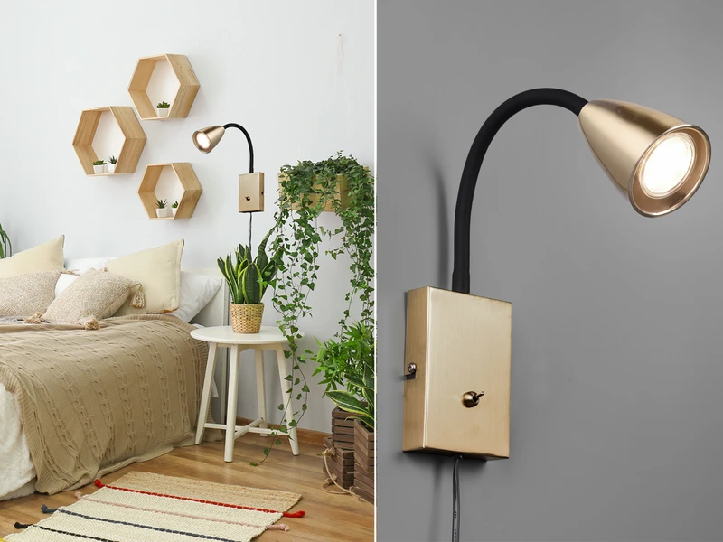 MeineWunschleuchte Flexible LED Leselampe, Wandleuchte Mit & Ohne Stecker, Messing Matt 1 MeineWunschleuchte Flexible LED Leselampe, Wandleuchte Mit & Ohne Stecker, Messing Matt