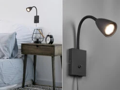 Trio Leuchten Flexible Leselampe WANDA, Wandleuchte Mit & Ohne Stecker, Schwarz Matt