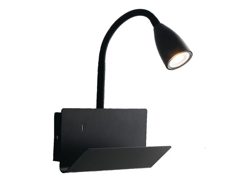 ECO-LIGHT Flexible USB LED Leselampe Schwarz, Wandleuchte Mit Ablage & Ladefunktion 2 ECO-LIGHT Flexible USB LED Leselampe Schwarz, Wandleuchte Mit Ablage & Ladefunktion – Bild 2