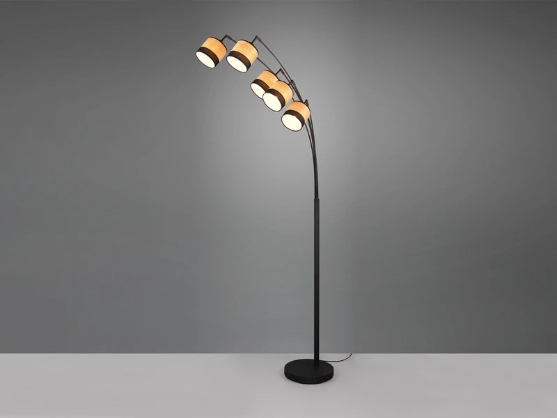 MeineWunschleuchte Große LED Bogenleuchte 5-flammig Lampenschirme In Holzoptik, Höhe 200cm 3 MeineWunschleuchte Große LED Bogenleuchte 5-flammig Lampenschirme In Holzoptik, Höhe 200cm – Bild 3