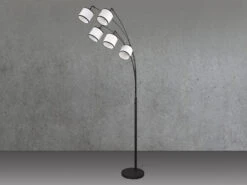 MeineWunschleuchte Große LED Bogenleuchte 5-flammig Mit Stoffschirmen Schwarz/Weiß, Höhe 200cm -Globo Store grosse led bogenleuchte 5 flammig mit stoffschirme 2