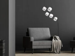 MeineWunschleuchte Große LED Bogenleuchte 5-flammig Mit Stoffschirmen Schwarz/Weiß, Höhe 200cm