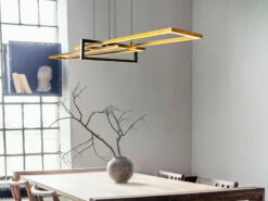 Trio Leuchten Große LED Pendelleuchte SALINAS Eckig Mit Switch Dimmer Messing Matt / Schwarz