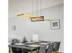 Trio Leuchten Große LED Pendelleuchte SALINAS Eckig Mit Switch Dimmer Messing Matt / Schwarz -Globo Store grosse led pendelleuchte salinas eckig mit switch 1 5