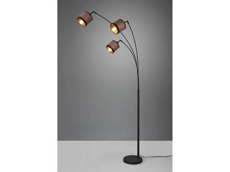 Reality Leuchten Große Stehleuchte DAVOS 3-flammig Mit Stoffschirmen In Taupe/Gold, Höhe 185cm 3 Reality Leuchten Große Stehleuchte DAVOS 3-flammig Mit Stoffschirmen In Taupe/Gold, Höhe 185cm – Bild 3