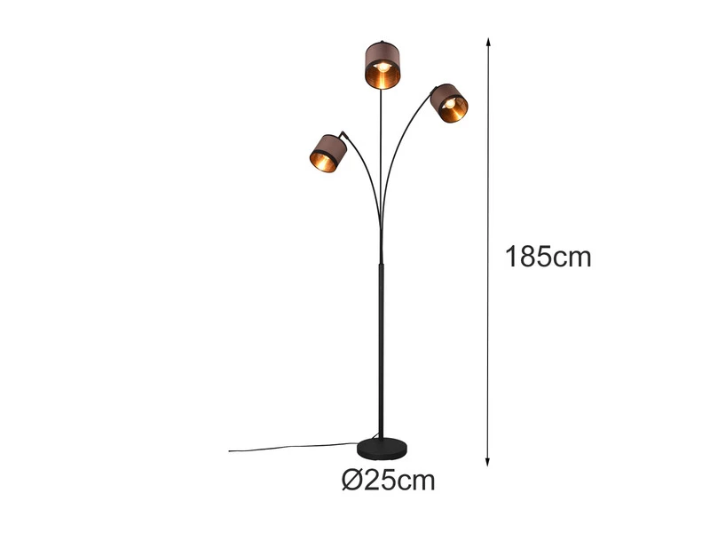 Reality Leuchten Große Stehleuchte DAVOS 3-flammig Mit Stoffschirmen In Taupe/Gold, Höhe 185cm 6 Reality Leuchten Große Stehleuchte DAVOS 3-flammig Mit Stoffschirmen In Taupe/Gold, Höhe 185cm – Bild 6
