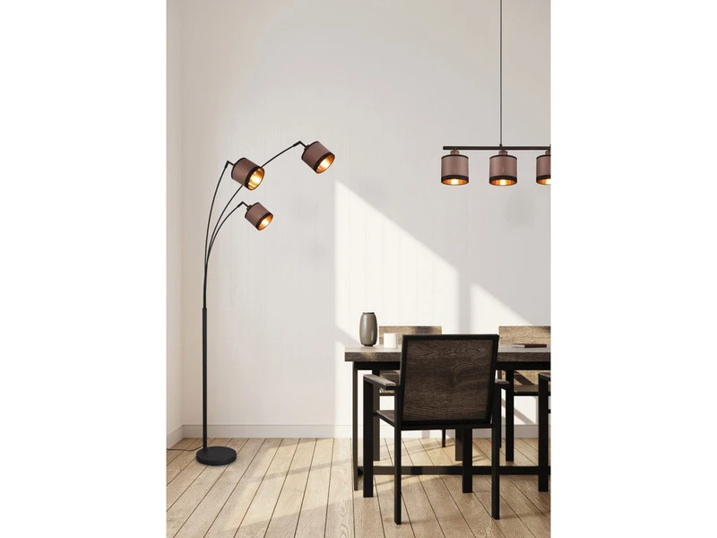 Reality Leuchten Große Stehleuchte DAVOS 3-flammig Mit Stoffschirmen In Taupe/Gold, Höhe 185cm 8 Reality Leuchten Große Stehleuchte DAVOS 3-flammig Mit Stoffschirmen In Taupe/Gold, Höhe 185cm – Bild 8