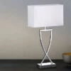 Fischer & Honsel Große Tischlampe ANNI Chrom Mit Stoffschirm Weiß Eckig - Höhe 51cm