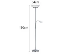Reality Leuchten Großer Deckenfluter GERRY Mit Flex Leselampe, Silber & Glas Weiß, 180cm -Globo Store grosser deckenfluter gerry mit flex leselampe silb 3