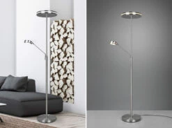 Trio Leuchten Großer LED Deckenfluter FRANKLIN Mit Lesearm, Höhe 181cm, Silber