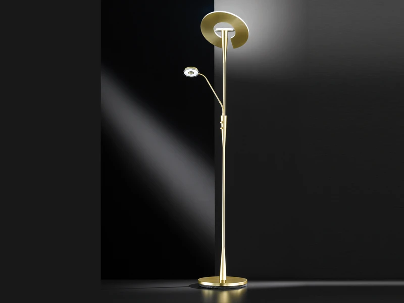 Trio Leuchten Großer LED Deckenfluter QUEBEC Schwenkbar Mit Lesearm, Höhe 180cm, Messing 3 Trio Leuchten Großer LED Deckenfluter QUEBEC Schwenkbar Mit Lesearm, Höhe 180cm, Messing – Bild 3