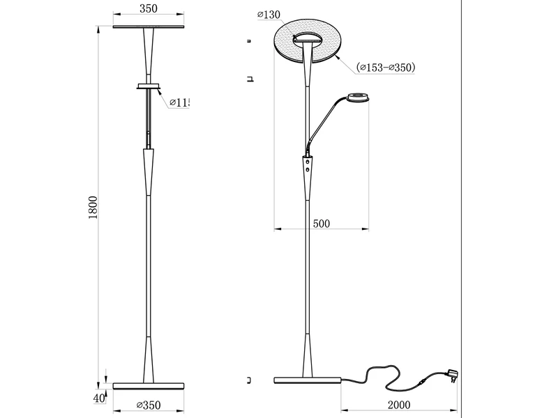 Trio Leuchten Großer LED Deckenfluter QUEBEC Schwenkbar Mit Lesearm, Höhe 180cm, Messing 5 Trio Leuchten Großer LED Deckenfluter QUEBEC Schwenkbar Mit Lesearm, Höhe 180cm, Messing – Bild 5