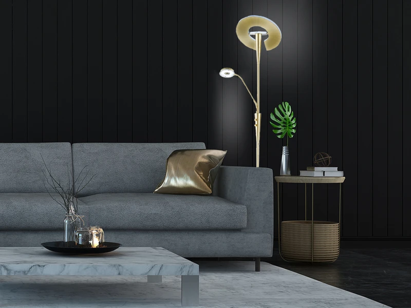 Trio Leuchten Großer LED Deckenfluter QUEBEC Schwenkbar Mit Lesearm, Höhe 180cm, Messing 7 Trio Leuchten Großer LED Deckenfluter QUEBEC Schwenkbar Mit Lesearm, Höhe 180cm, Messing – Bild 7