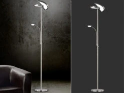 Trio Leuchten Großer LED Deckenfluter SPLIT Schwenkbar Mit Lesearm, Höhe 181cm, Silber Matt