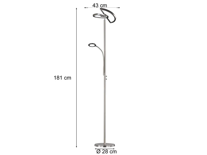 Trio Leuchten Großer LED Deckenfluter SPLIT Schwenkbar Mit Lesearm, Höhe 181cm, Silber Matt 4 Trio Leuchten Großer LED Deckenfluter SPLIT Schwenkbar Mit Lesearm, Höhe 181cm, Silber Matt – Bild 4