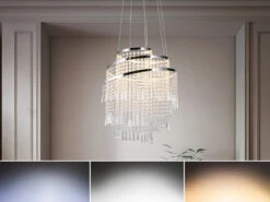 MeineWunschleuchte Großer LED Kronleuchter Mit Acryl Kristallbehang Und Fernbedienung Ø 48cm -Globo Store grosser led kronleuchter mit acryl kristallbehang 1 4