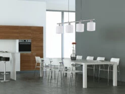 Reality Leuchten Hängeleuchte TOMMY 4 Flammig Metall Silber Matt Weiße Stofflampenschirme -Globo Store haengeleuchte tommy 4 flammig metall silber matt w 2