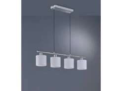 Reality Leuchten Hängeleuchte TOMMY 4 Flammig Metall Silber Matt Weiße Stofflampenschirme