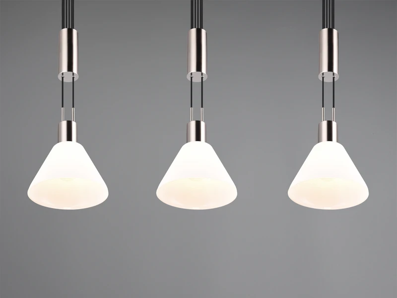 MeineWunschleuchte Höhenverstellbare LED Pendelleuchte 3-flammig Mit Glasschirmen Weiß Breite 95cm 7 MeineWunschleuchte Höhenverstellbare LED Pendelleuchte 3-flammig Mit Glasschirmen Weiß Breite 95cm – Bild 7