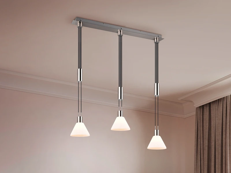 MeineWunschleuchte Höhenverstellbare LED Pendelleuchte 3-flammig Mit Glasschirmen Weiß Breite 95cm 1 MeineWunschleuchte Höhenverstellbare LED Pendelleuchte 3-flammig Mit Glasschirmen Weiß Breite 95cm