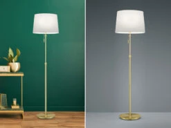Trio Leuchten Höhenverstellbare LED Stehleuchte Mit Stylishem Stoffschirm, Weiß Messing