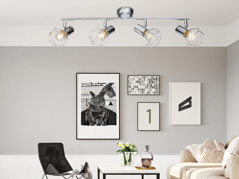 Globo Industrial Deckenstrahler XARA I Gitter Silber Chrom, 4-flammig 6 Globo Industrial Deckenstrahler XARA I Gitter Silber Chrom, 4-flammig – Bild 6