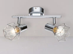 MeineWunschleuchte Industrial LED Deckenstrahler Gitter Silber Chrom, 2-flammig