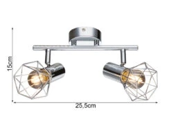MeineWunschleuchte Industrial LED Deckenstrahler Gitter Silber Chrom, 2-flammig -Globo Store industrial led deckenstrahler gitter silber chrom 1 7