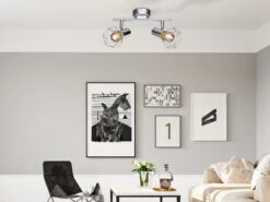 MeineWunschleuchte Industrial LED Deckenstrahler Gitter Silber Chrom, 2-flammig -Globo Store industrial led deckenstrahler gitter silber chrom 1 8