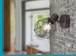 MeineWunschleuchte Industrial Wandstrahler NARDA Gitter Rost-Optik, 1-flammig