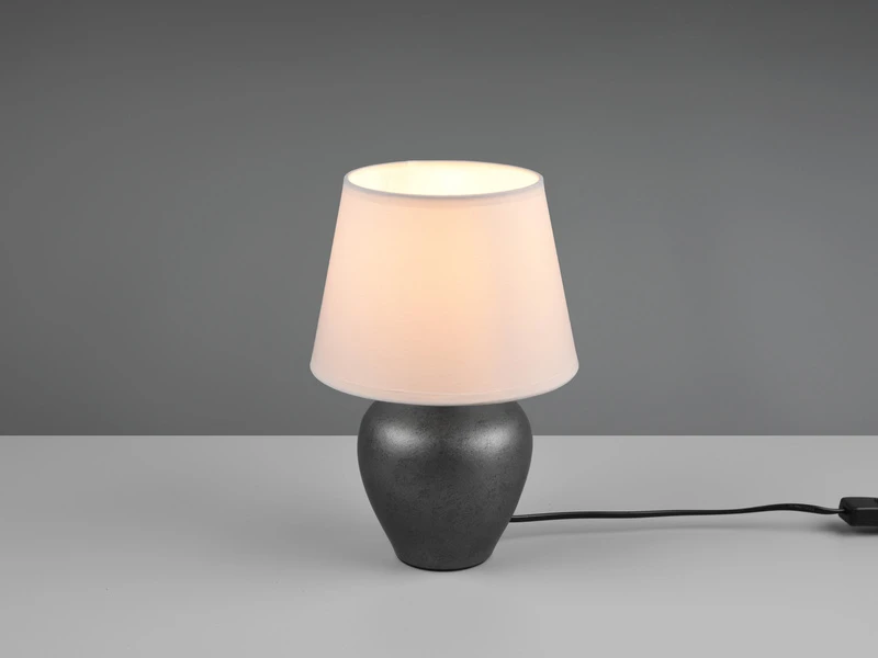 Reality Leuchten Keramik Tischleuchte ABBY Silber Antik Stoffschirm Weiß Ø 18cm Höhe 26cm 3 Reality Leuchten Keramik Tischleuchte ABBY Silber Antik Stoffschirm Weiß Ø 18cm Höhe 26cm – Bild 3