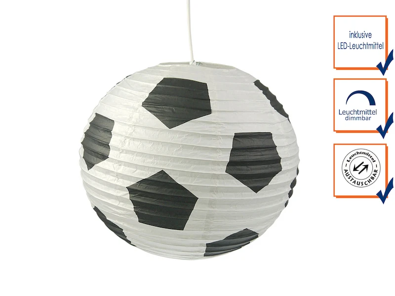 Niermann Kinder Papierlampe FUSSBALL Motiv Lampenschirm Ø40cm Mit Aufhängung & LED Licht 2 Niermann Kinder Papierlampe FUSSBALL Motiv Lampenschirm Ø40cm Mit Aufhängung & LED Licht – Bild 2
