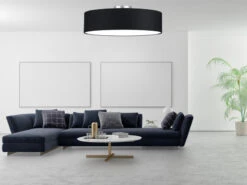 MeineWunschleuchte Große Runde Deckenleuchte CALMA Mit Stoffschirm In Schwarz Ø 60cm -Globo Store klassische deckenleuchte mit stoff lampenschirm al