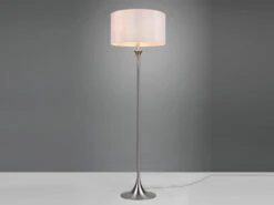 Trio Leuchten Klassische Stehleuchte SABIA Silber Mit Stoffschirm In Weiß - Höhe 155cm