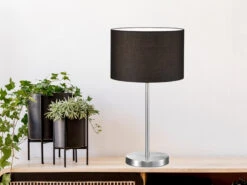 Trio Leuchten Klassische Tischleuchte HOTEL Silber Mit Stoffschirm Schwarz, Höhe 32cm -Globo Store klassische tischleuchte hotel silber mit stoffschi 5