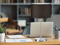 Trio Leuchten Klassische Tischleuchte HOTEL Silber Mit Stoffschirm Schwarz, Höhe 32cm -Globo Store klassische tischleuchte hotel silber mit stoffschi 6