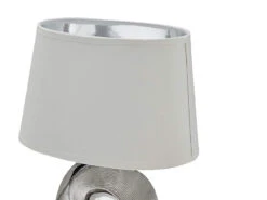 MeineWunschleuchte Kleine LED Tischleuchte 1 Flammig Keramikfuß Silberfarbig Schirm Weiß Höhe 33cm -Globo Store kleine led tischleuchte 1 flammig keramikfuss silb 4