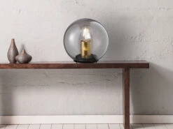 Fischer & Honsel Kleine Tischlampe DINI Rauchglas Schwarz Mit Messing - Kugel Ø 20cm -Globo Store kleine tischlampe dini rauchglas schwarz mit messi 5