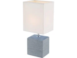Globo Kleine Tischleuchte GERI Eckig Mit Keramikfuß Und Stoffschirm, Grau -Globo Store kleine tischleuchte geri eckig mit keramikfuss und 1