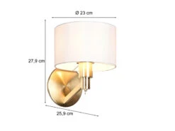 Trio Leuchten Kleine Wandleuchte CASSIO Messing Matt Mit Schalter & Stoffschirm Weiß -Globo Store kleine wandleuchte cassio messing matt mit schalte 3