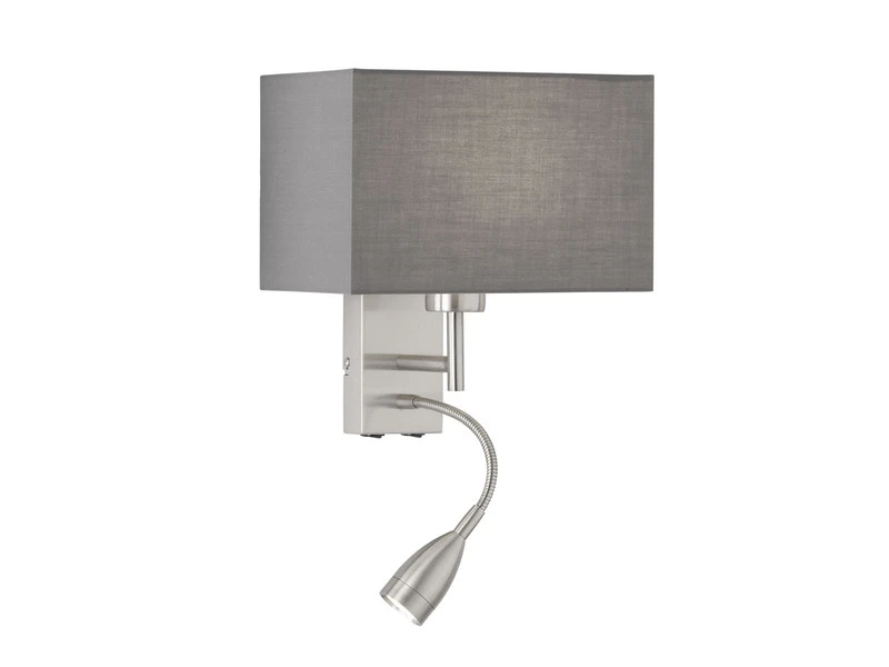 Fischer & Honsel Kleine Wandleuchte DREAM Mit Stoffschirm Grau Eckig & LED Leselampe 2 Fischer & Honsel Kleine Wandleuchte DREAM Mit Stoffschirm Grau Eckig & LED Leselampe – Bild 2