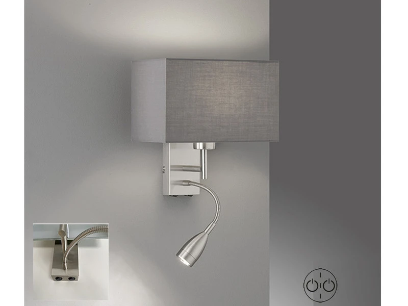 Fischer & Honsel Kleine Wandleuchte DREAM Mit Stoffschirm Grau Eckig & LED Leselampe 4 Fischer & Honsel Kleine Wandleuchte DREAM Mit Stoffschirm Grau Eckig & LED Leselampe – Bild 4
