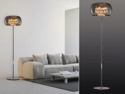 Trio Leuchten Kristall Stehleuchte VAPORE Glas Chrom Verspiegelt & Rauchglas Optik Ø 40cm