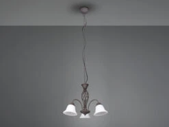 MeineWunschleuchte Kronleuchter Landhaus 3-flammig Mit LED Dimmbar, Rostoptik & Lampenschirme Glas -Globo Store kronleuchter landhaus 3 flammig mit led dimmbar ro 6