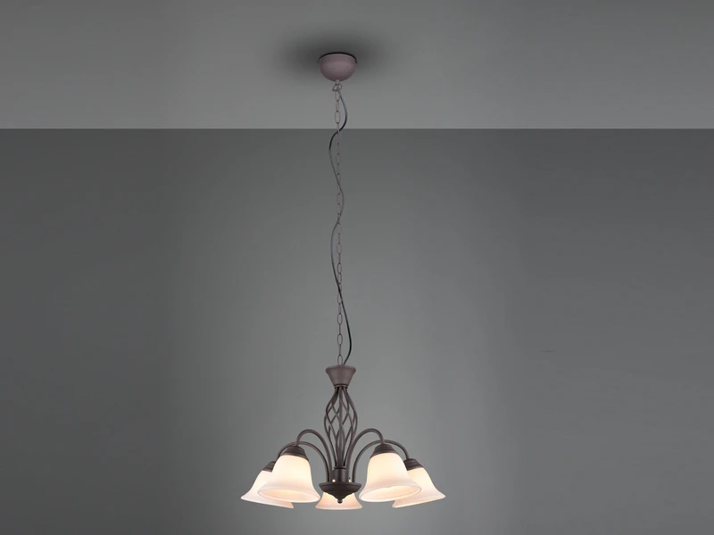 MeineWunschleuchte Kronleuchter Landhaus 5-flammig Mit LED Dimmbar, Rostoptik & Lampenschirme Glas 3 MeineWunschleuchte Kronleuchter Landhaus 5-flammig Mit LED Dimmbar, Rostoptik & Lampenschirme Glas – Bild 3