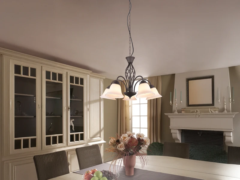 MeineWunschleuchte Kronleuchter Landhaus 5-flammig Mit LED Dimmbar, Rostoptik & Lampenschirme Glas 9 MeineWunschleuchte Kronleuchter Landhaus 5-flammig Mit LED Dimmbar, Rostoptik & Lampenschirme Glas – Bild 9